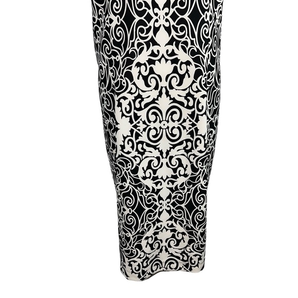 R&K Cap Sleeve Black White Dress Size 16 Stretch Flourish Damask - Picture 4 of 9